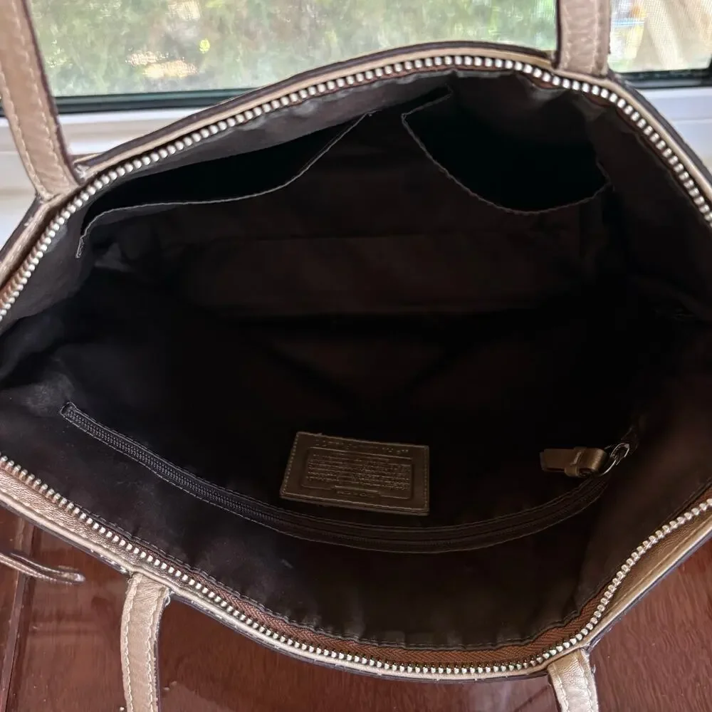 Coach F18877 Gold Metallic Signature Stitch Leather Tote 2011